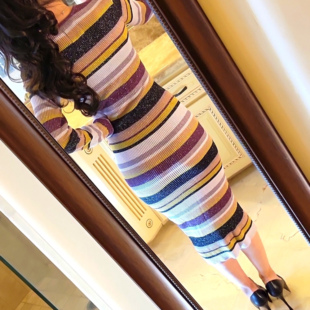 Chaser Veda Striped Multicolor Long Sleeve Sweater Dress w/ Sparkle, S - Picture 11 of 16